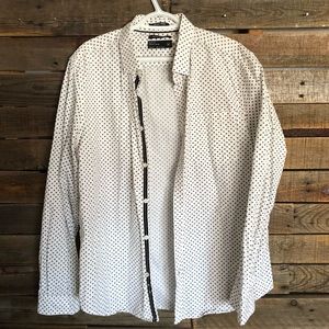 Denim & Flower Button Long Sleeve Down Dress Shirt